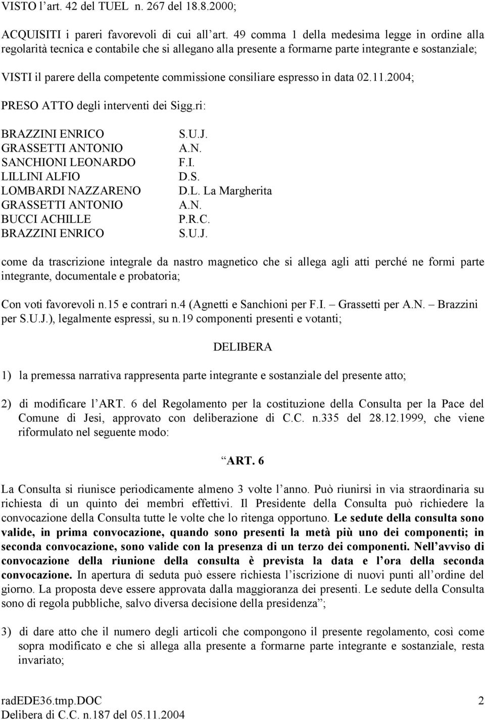 consiliare espresso in data 02.11.2004; PRESO ATTO degli interventi dei Sigg.