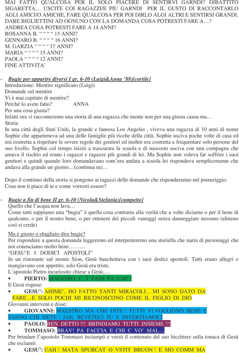 DARE BIGLIETTINI AD OGNUNO CON LA DOMANDA COSA POTRESTI FARE A? ANDREA COSA POTRESTI FARE A 14 ANNI? ROSANNA B. 15 ANNI? GENNARO B. 16 ANNI? M. GARZIA 17 ANNI? MARIA 15 ANNI? PAOLA 12 ANNI?