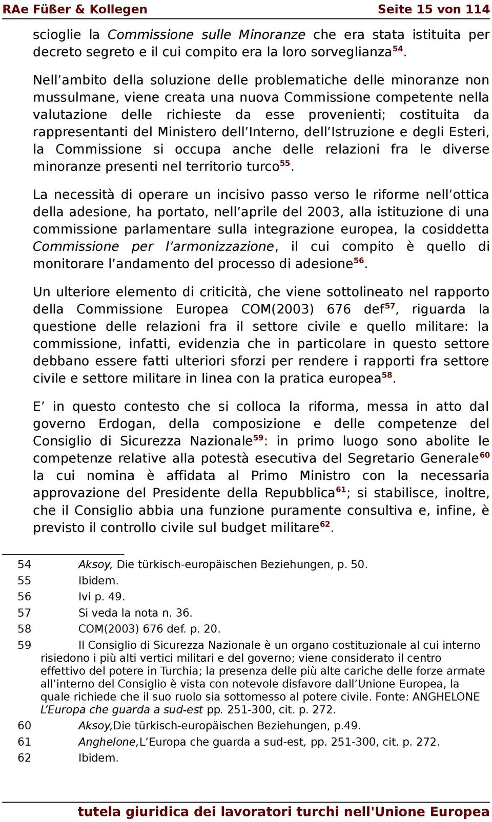 rappresentanti del Ministero dell Interno, dell Istruzione e degli Esteri, la Commissione si occupa anche delle relazioni fra le diverse minoranze presenti nel territorio turco 55.