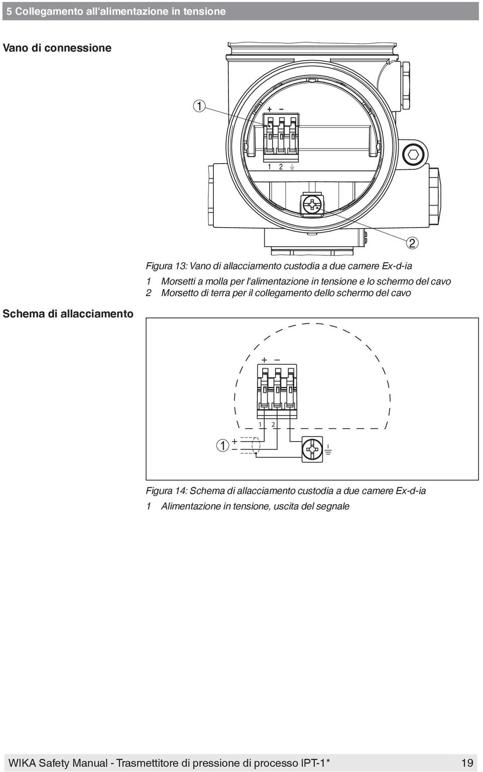 Morsetto di terra per il collegamento dello schermo del cavo 2 Schema di allacciamento 1 2 1 Figura 14: