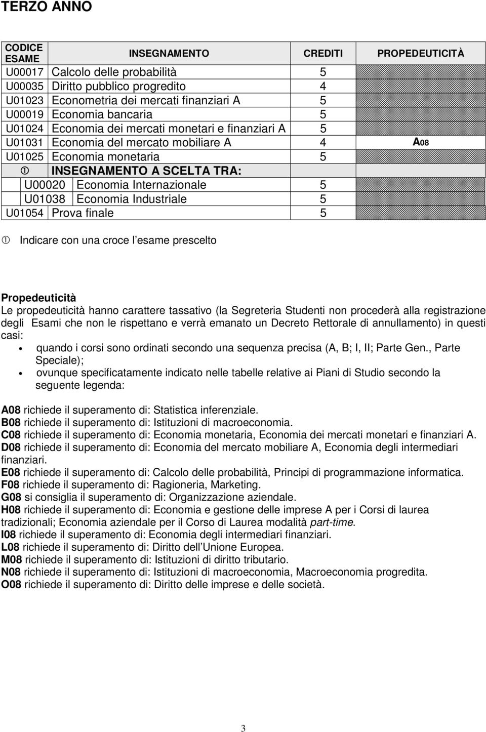 Industriale 5 U01054 Prova finale 5 1 Indicare con una croce l esame prescelto Propedeuticità Le propedeuticità hanno carattere tassativo (la Segreteria Studenti non procederà alla registrazione