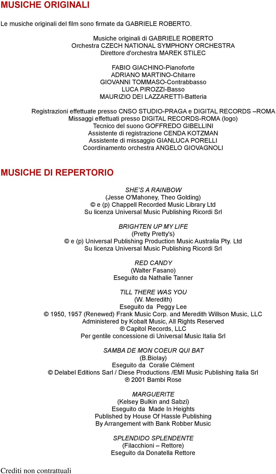 LUCA PIROZZI-Basso MAURIZIO DEI LAZZARETTI-Batteria Registrazioni effettuate presso CNSO STUDIO-PRAGA e DIGITAL RECORDS ROMA Missaggi effettuati presso DIGITAL RECORDS-ROMA (logo) Tecnico del suono