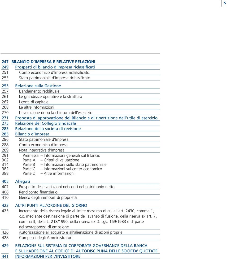 conti di capitale Le altre informazioni L evoluzione dopo la chiusura dell esercizio Proposta di approvazione del Bilancio e di ripartizione dell utile di esercizio Relazione del Collegio Sindacale