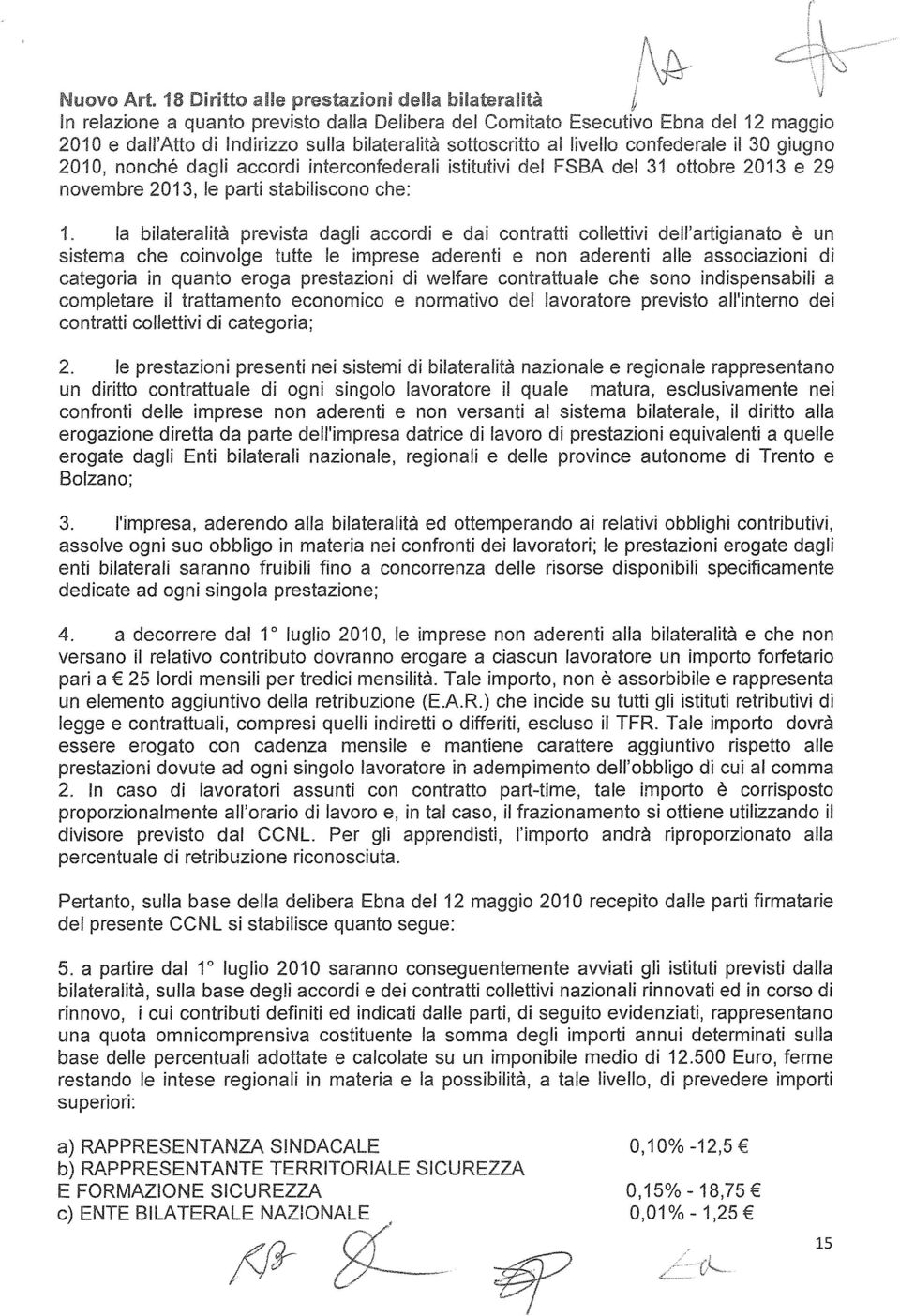 ai livello confederale il 30 giugno 201 O, nonché dagli accordi interconfederali istitutivi del FSBA del 31 ottobre 2013 e 29 novembre 2013, le parti stabiliscono che: 1.