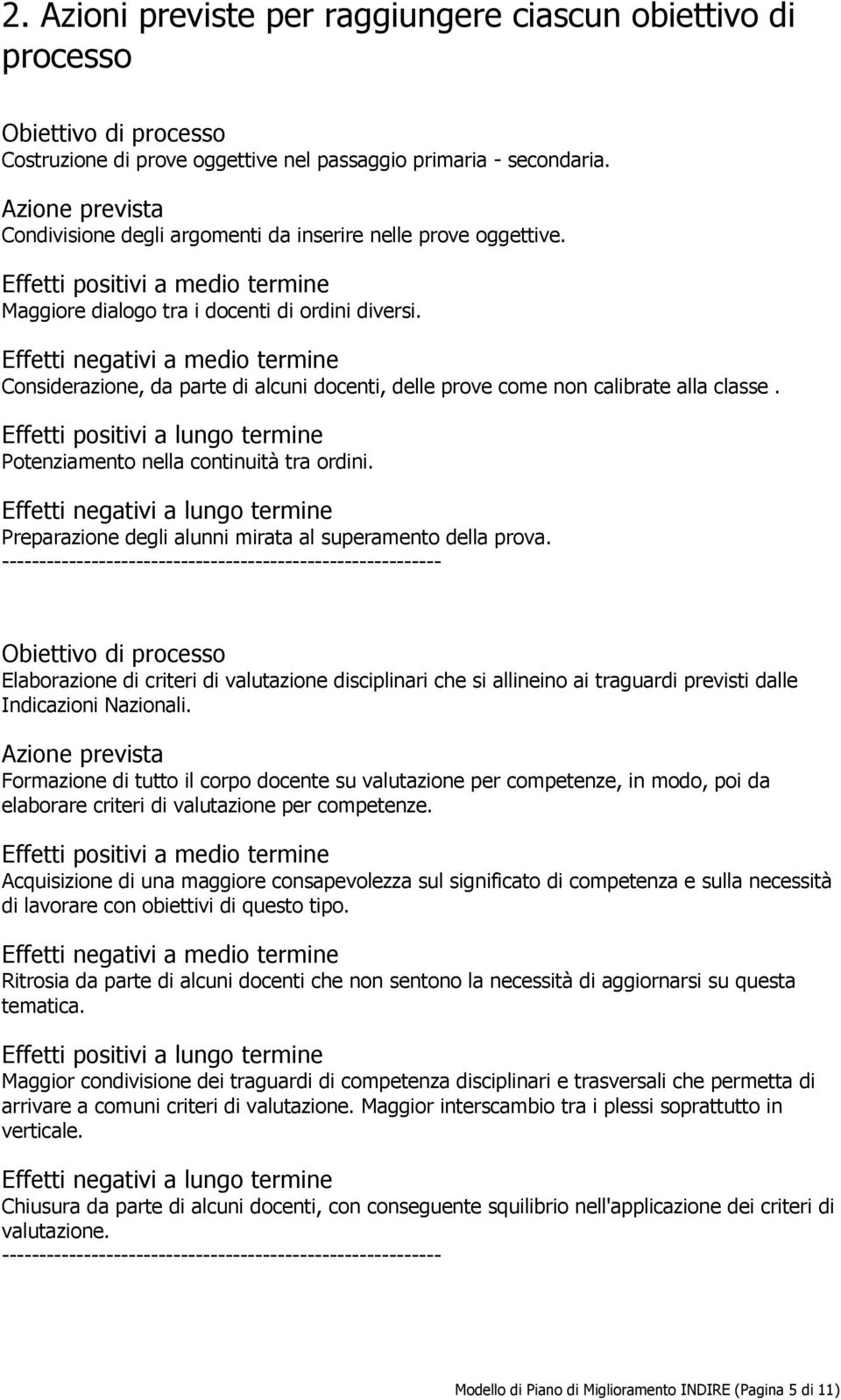 Effetti positivi a lungo termine Potenziamento nella continuità tra ordini. Effetti negativi a lungo termine Prepar degli alunni mirata al superamento della prova.