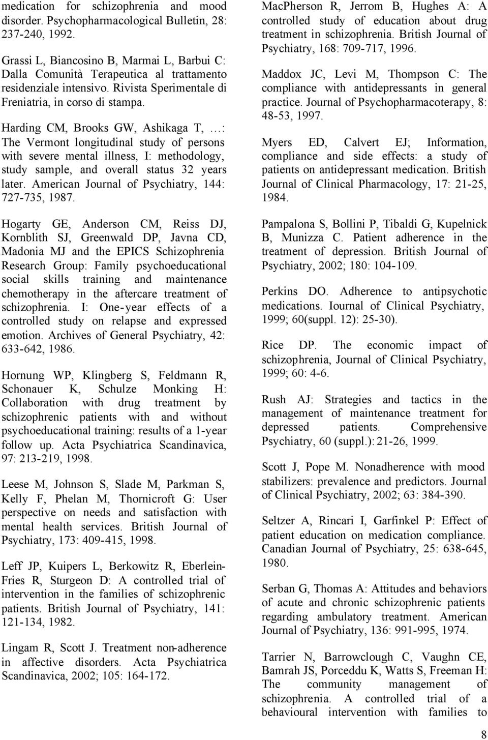 Harding CM, Brooks GW, Ashikaga T, : The Vermont longitudinal study of persons with severe mental illness, I: methodology, study sample, and overall status 32 years later.