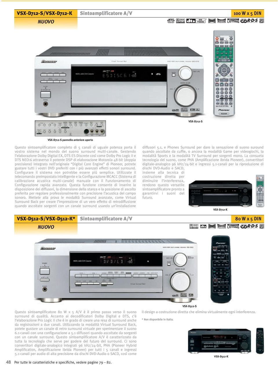 Gestendo l elaborazione Dolby Digital EX, DTS ES Discrete così come Dolby Pro Logic II e DTS NEO:6 attraverso il potente DSP di elaborazione Motorola 48-bit (doppia precisione) integrato nell