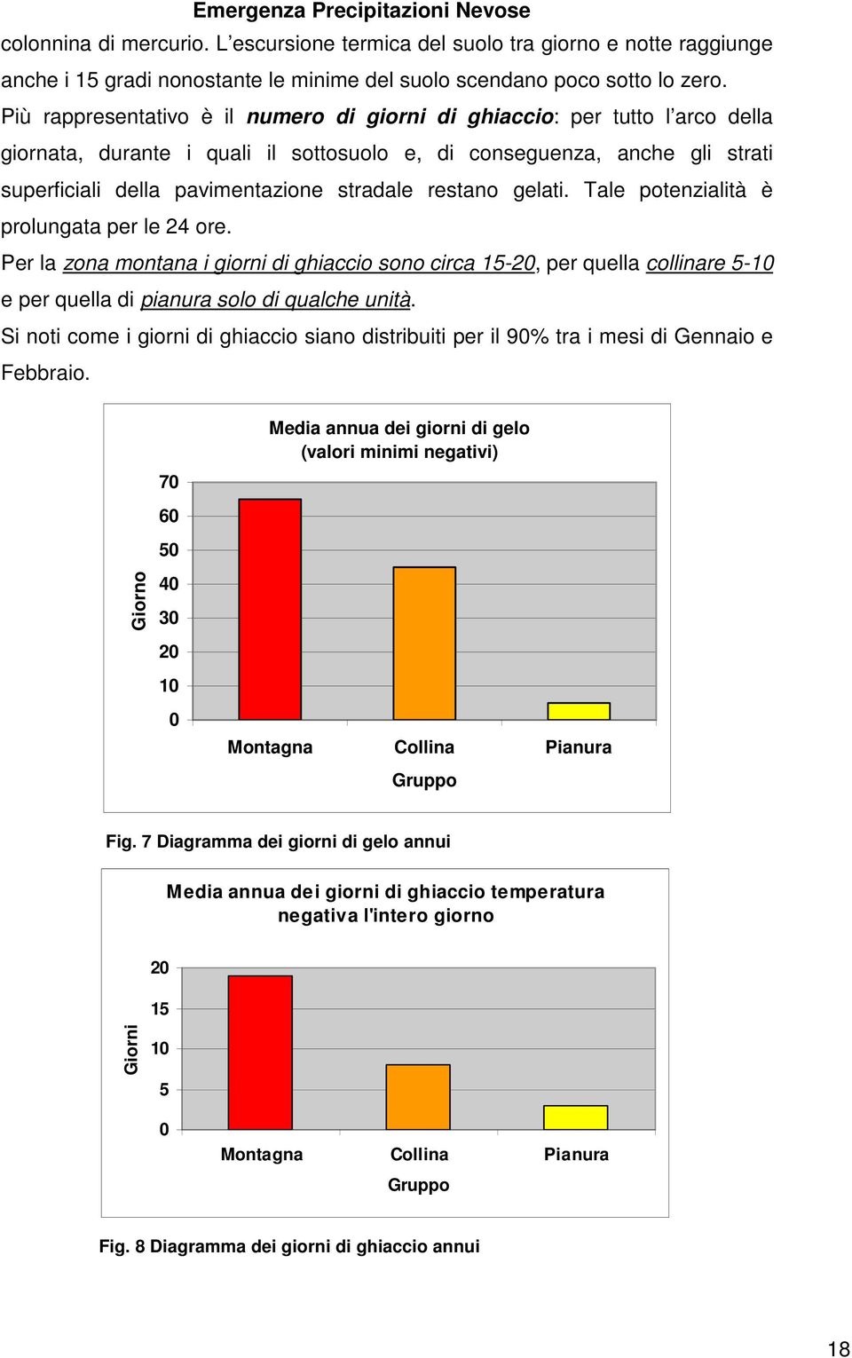 restano gelati. Tale potenzialità è prolungata per le 24 ore. Per la zona montana i giorni di ghiaccio sono circa 15-20, per quella collinare 5-10 e per quella di pianura solo di qualche unità.