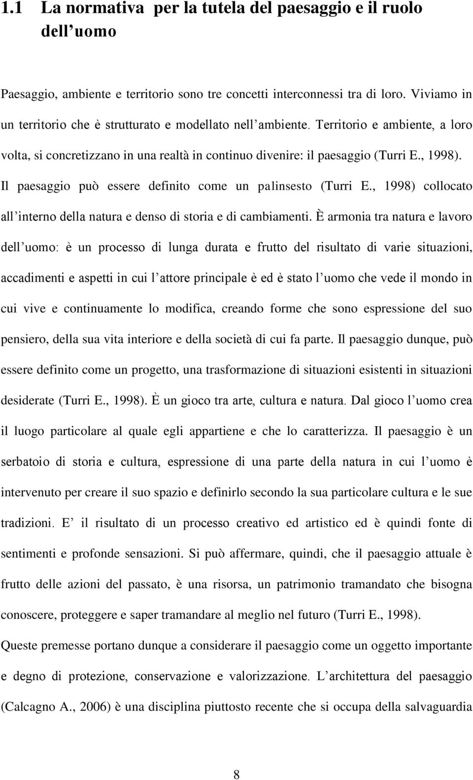 Il paesaggio può essere definito come un palinsesto (Turri E., 1998) collocato all interno della natura e denso di storia e di cambiamenti.