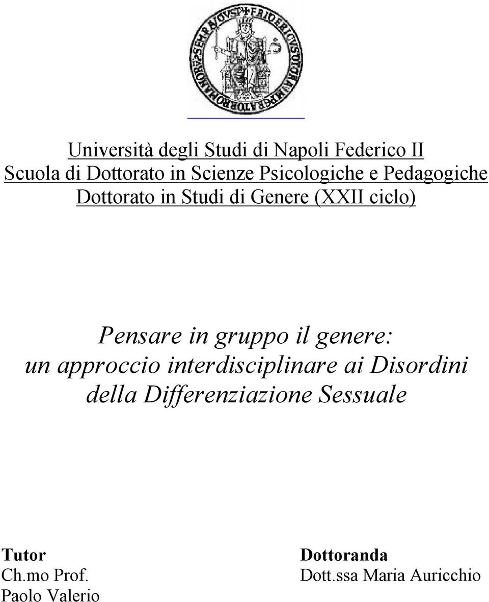 gruppo il genere: un approccio interdisciplinare ai Disordini della