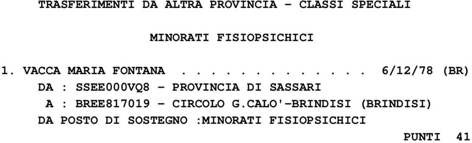 ............ 6/12/78 (BR) DA : SSEE000VQ8 - PROVINCIA DI SASSARI A