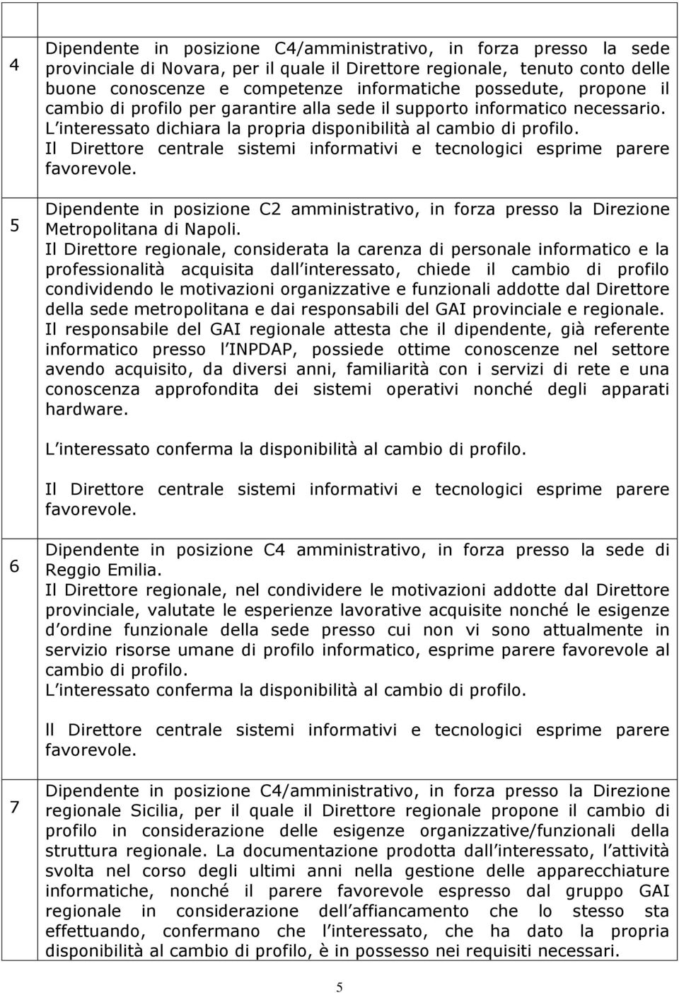 Il Direttore regionale, considerata la carenza di personale informatico e la professionalità acquisita dall interessato, chiede il cambio di profilo condividendo le motivazioni organizzative e