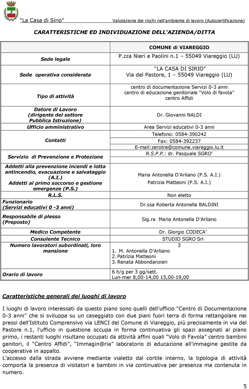 rvizio di Prevenzione e Protezione Addetti alla prevenzione incendi e lotta antincendio, evacuazione e salvataggio (A.I.) Addetti al primo soccorso e gestione emergenze (P.S.