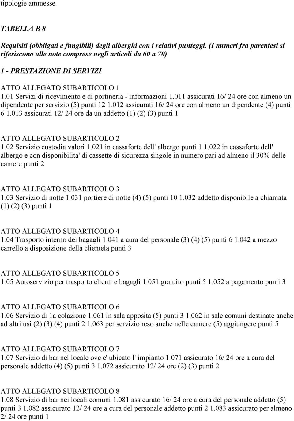 01 Servizi di ricevimento e di portineria - informazioni 1.011 assicurati 16/ 24 ore con almeno un dipendente per servizio (5) punti 12 1.