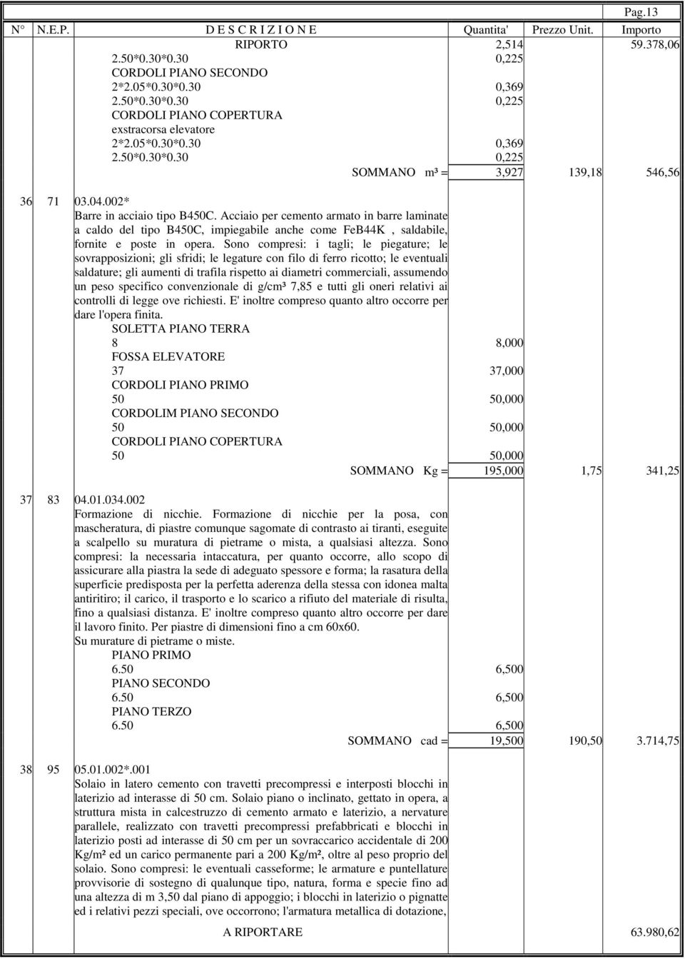 Sono compresi: i tagli; le piegature; le sovrapposizioni; gli sfridi; le legature con filo di ferro ricotto; le eventuali saldature; gli aumenti di trafila rispetto ai diametri commerciali, assumendo