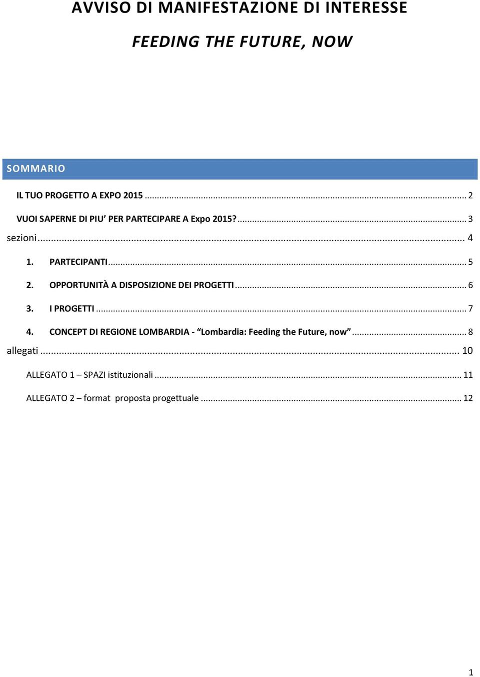 OPPORTUNITÀ A DISPOSIZIONE DEI PROGETTI... 6 3. I PROGETTI... 7 4.