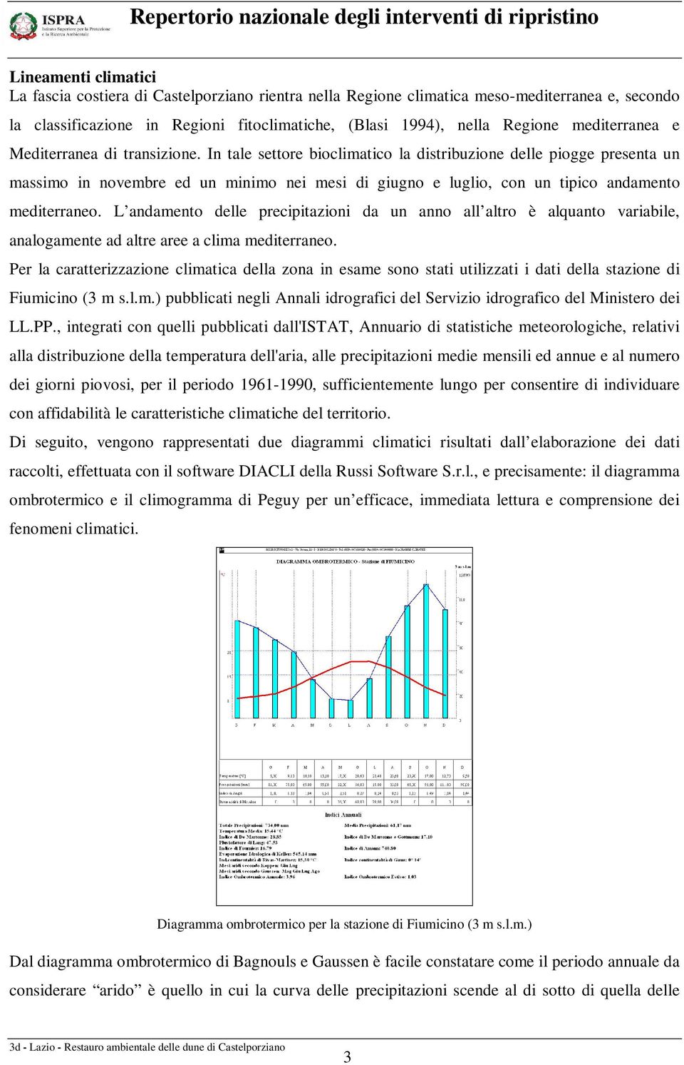 In tale settore bioclimatico la distribuzione delle piogge presenta un massimo in novembre ed un minimo nei mesi di giugno e luglio, con un tipico andamento mediterraneo.