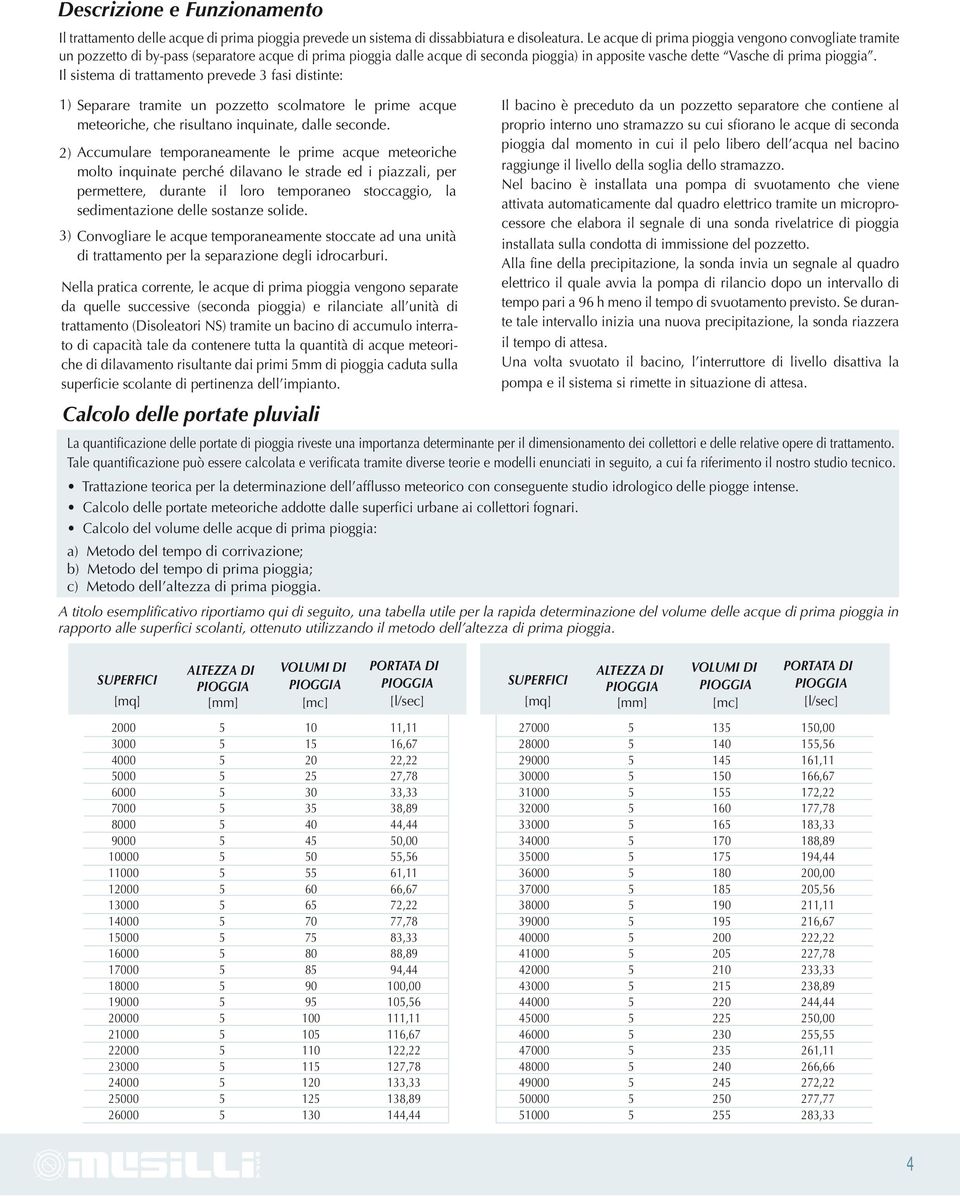 Il sistema di trattamento prevede 3 fasi distinte: ) Separare tramite un pozzetto scolmatore le prime acque meteoriche, che risultano inquinate, dalle seconde.