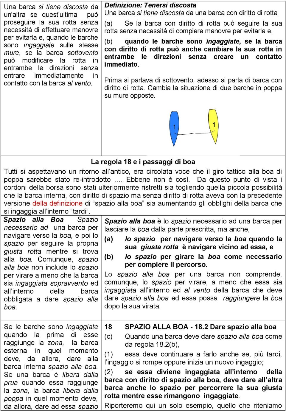 Definizione: Tenersi discosta Una barca si tiene discosta da una barca con diritto di rotta (a) Se la barca con diritto di rotta può seguire la sua rotta senza necessità di compiere manovre per