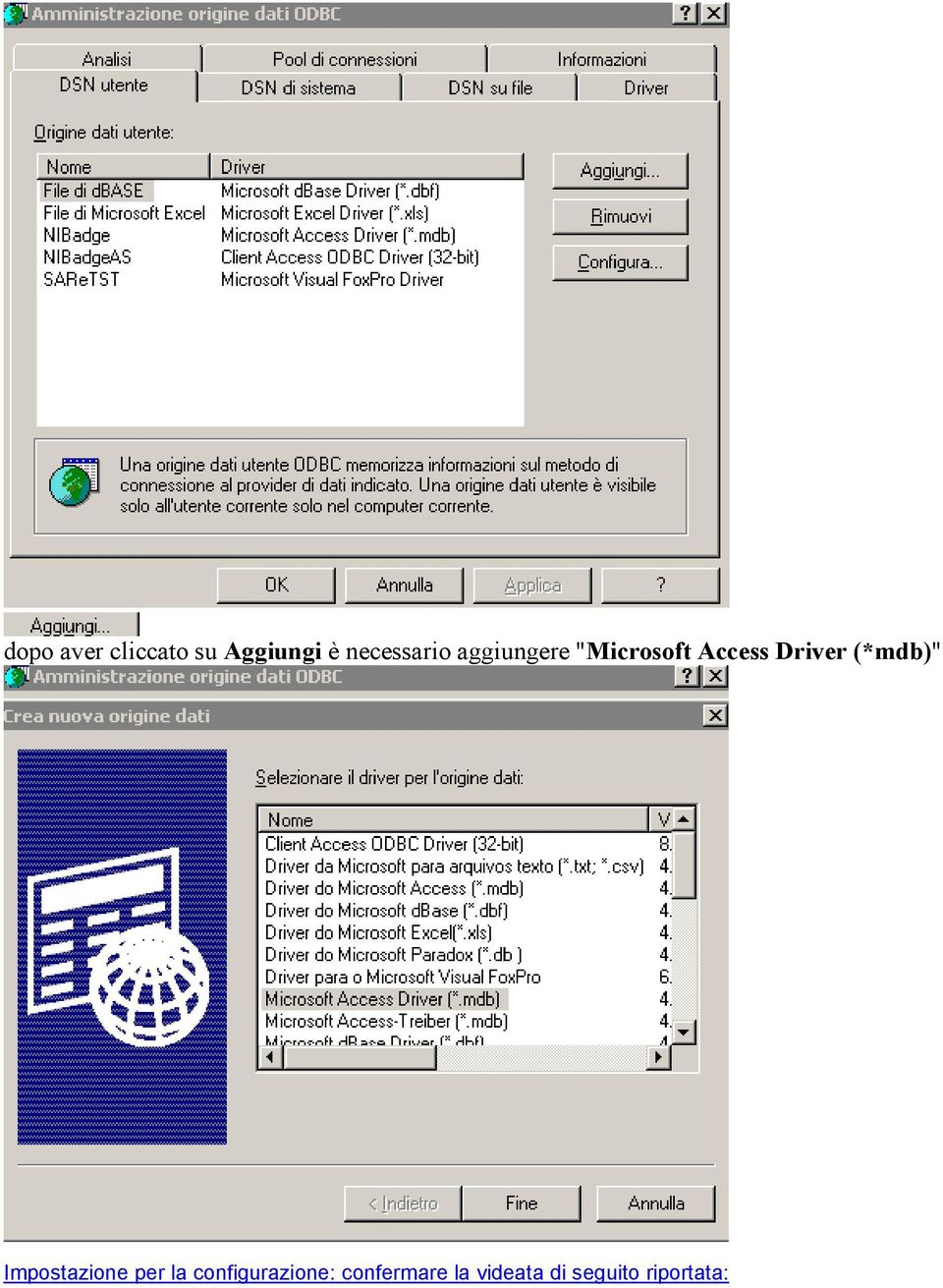 Driver (*mdb)" Impostazione per la