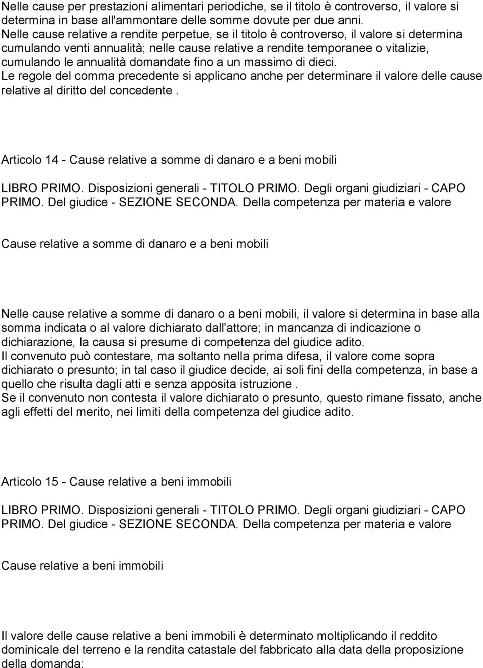 domandate fino a un massimo di dieci. Le regole del comma precedente si applicano anche per determinare il valore delle cause relative al diritto del concedente.