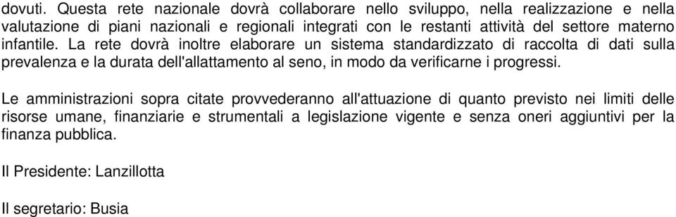 attività del settore materno infantile.