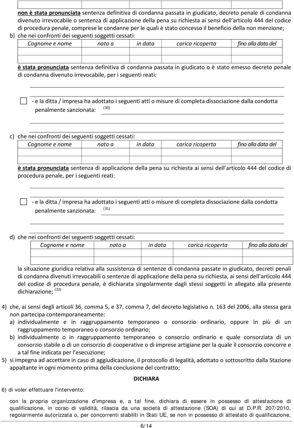 nato a in data carica ricoperta fino alla data del è stata pronunciata sentenza definitiva di condanna passata in giudicato o è stato emesso decreto penale di condanna divenuto irrevocabile, per i