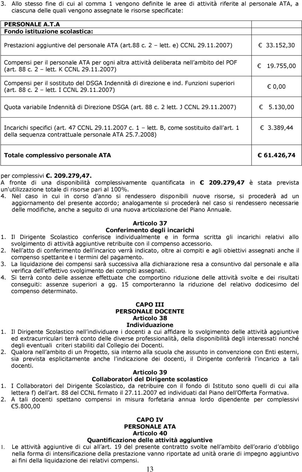 Funzioni superiori (art. 88 c. 2 lett. I CCNL 29.11.2007) 19.755,00 0,00 Quota variabile Indennità di Direzione DSGA (art. 88 c. 2 lett. J CCNL 29.11.2007) 5.130,00 Incarichi specifici (art.