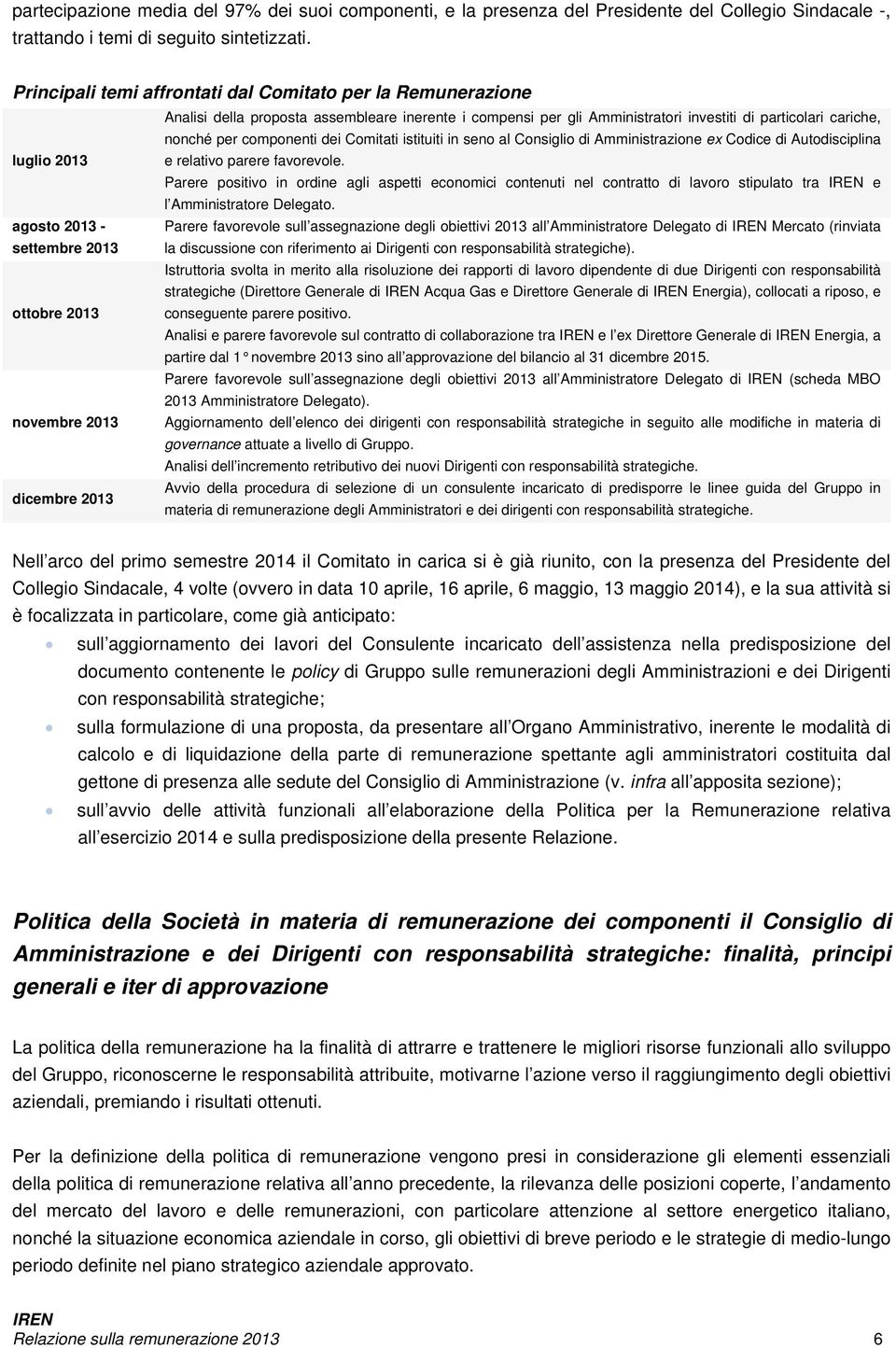 Comitati istituiti in seno al Consiglio di Amministrazione ex Codice di Autodisciplina luglio 2013 e relativo parere favorevole.