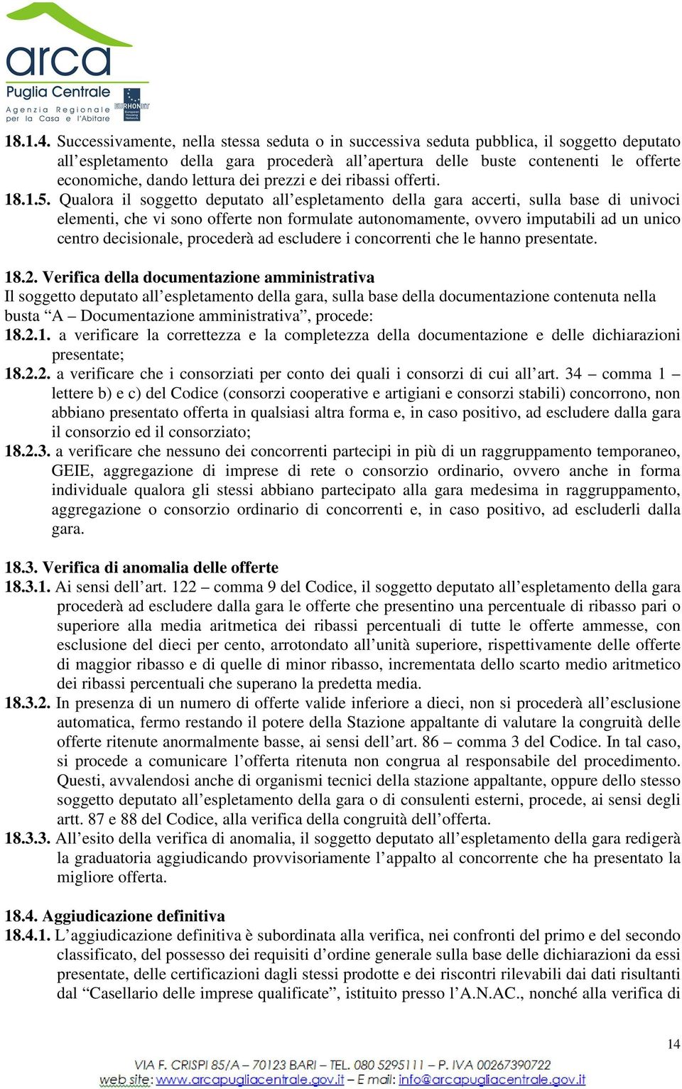 lettura dei prezzi e dei ribassi offerti. 18.1.5.