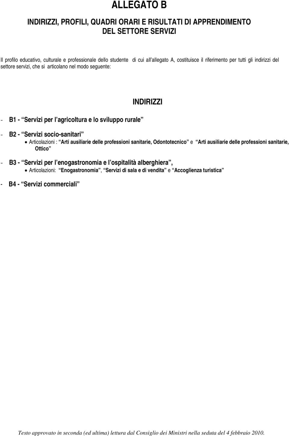 Articolazioni : Arti ausiliarie delle professioni sanitarie, Odontotecnico e Arti ausiliarie delle professioni sanitarie, Ottico - B3 - Servizi per l enogastronomia e l ospitalità alberghiera,