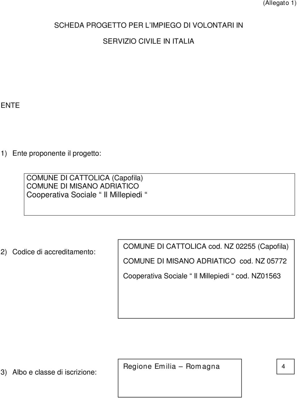 Millepiedi 2) Codice di accreditamento: COMUNE DI CATTOLICA cod.