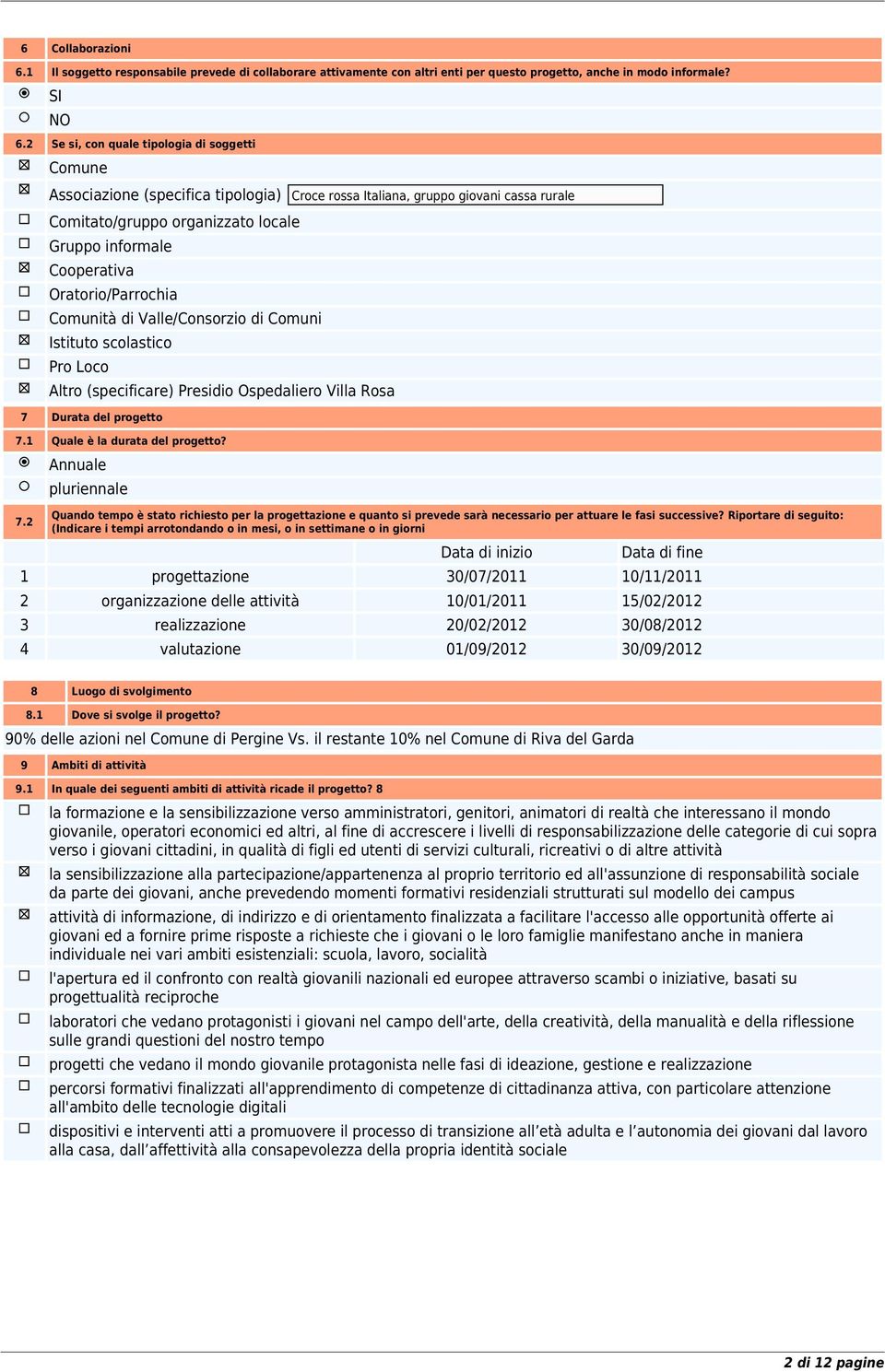 Oratorio/Parrochia Comunità di Valle/Consorzio di Comuni Istituto scolastico Pro Loco Altro (specificare) Presidio Ospedaliero Villa Rosa 7 