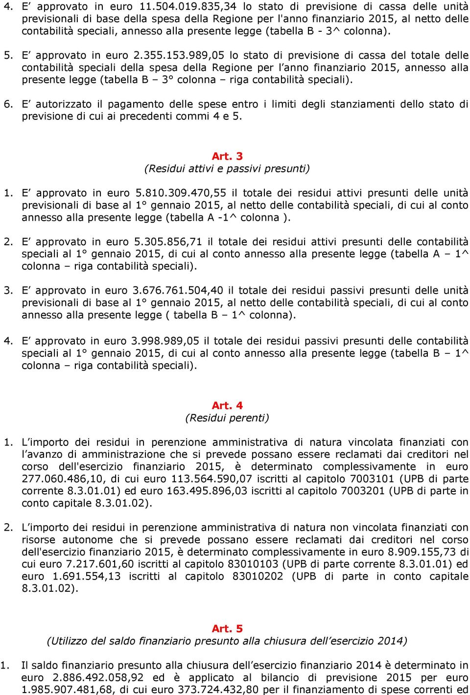 (tabella B - 3^ colonna). 5. E approvato in euro 2.355.153.