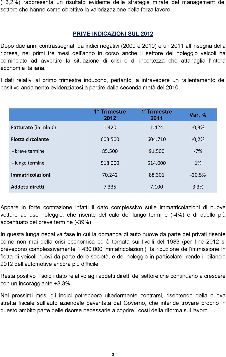 veicoli ha cominciato ad avvertire la situazione di crisi e di incertezza che attanaglia l intera economia italiana.