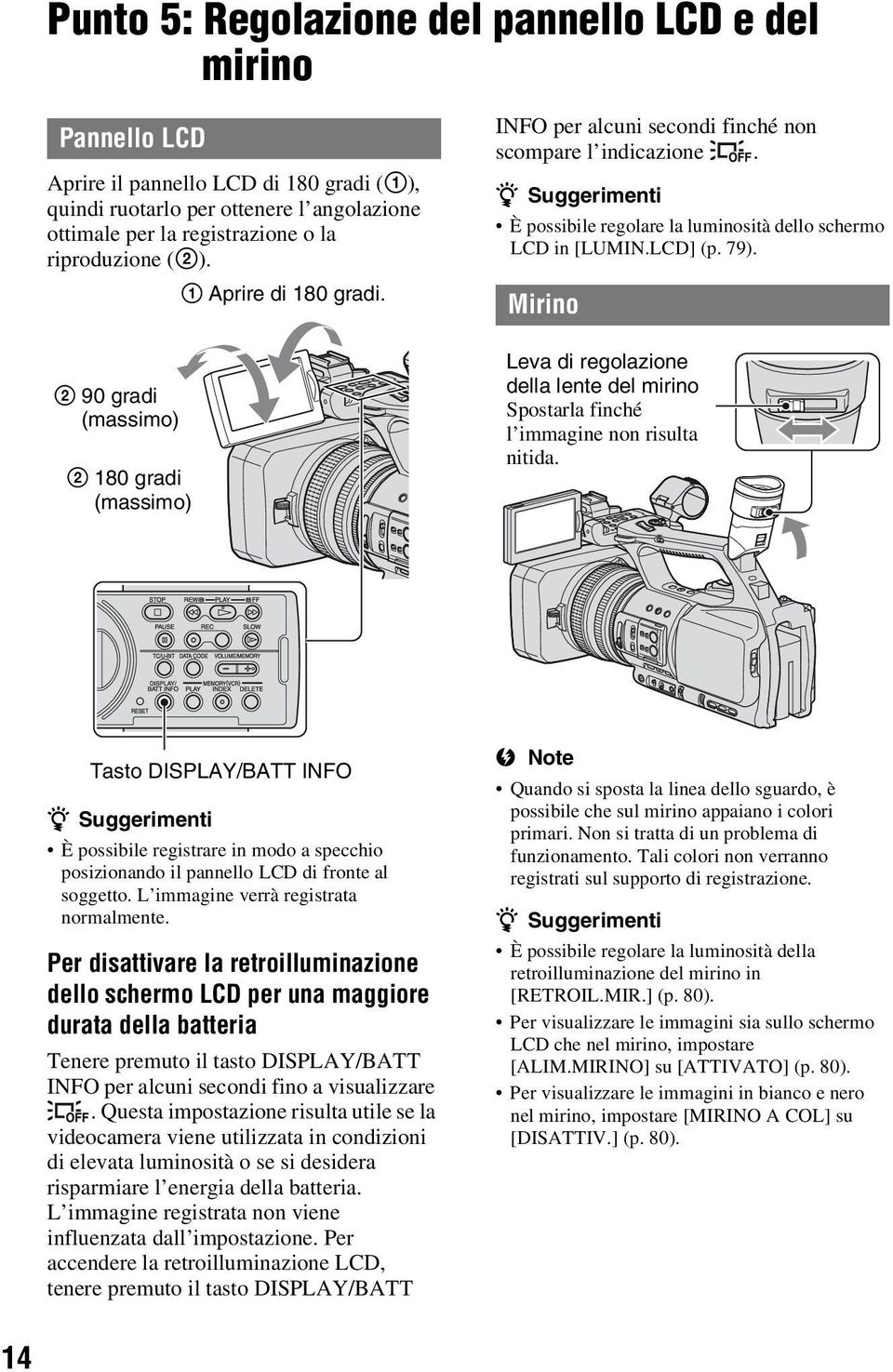 z Suggerimenti È possibile regolare la luminosità dello schermo LCD in [LUMIN.LCD] (p. 79). Mirino Leva di regolazione della lente del mirino Spostarla finché l immagine non risulta nitida.