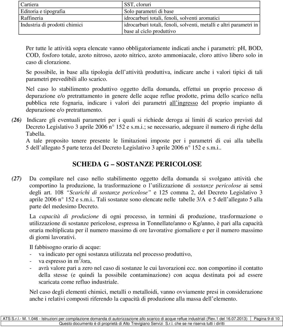 nitrico, azoto ammoniacale, cloro attivo libero solo in caso di clorazione.