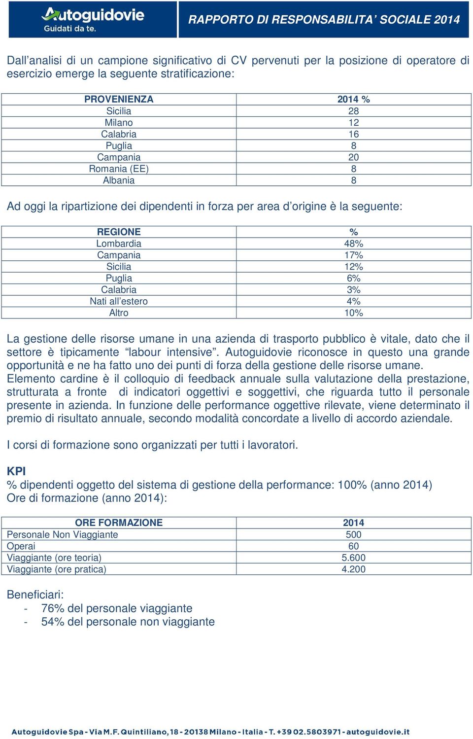 estero 4% Altro 10% La gestione delle risorse umane in una azienda di trasporto pubblico è vitale, dato che il settore è tipicamente labour intensive.