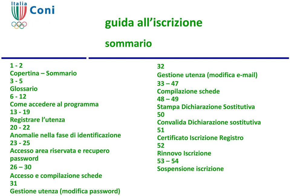 Gestione utenza (modifica password) 32 Gestione utenza (modifica e mail) 33 47 Compilazione schede 48 49 Stampa Dichiarazione