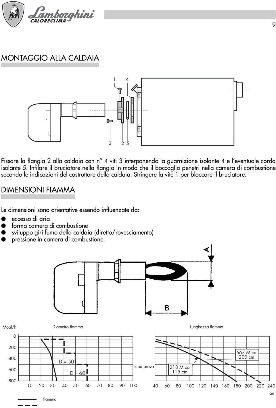 Stringere la vite 1 per bloccare il bruciatore.