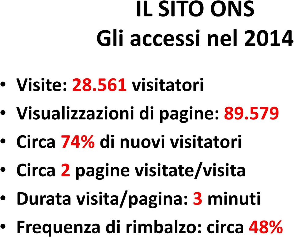 579 Circa 74% di nuovi visitatori Circa 2 pagine