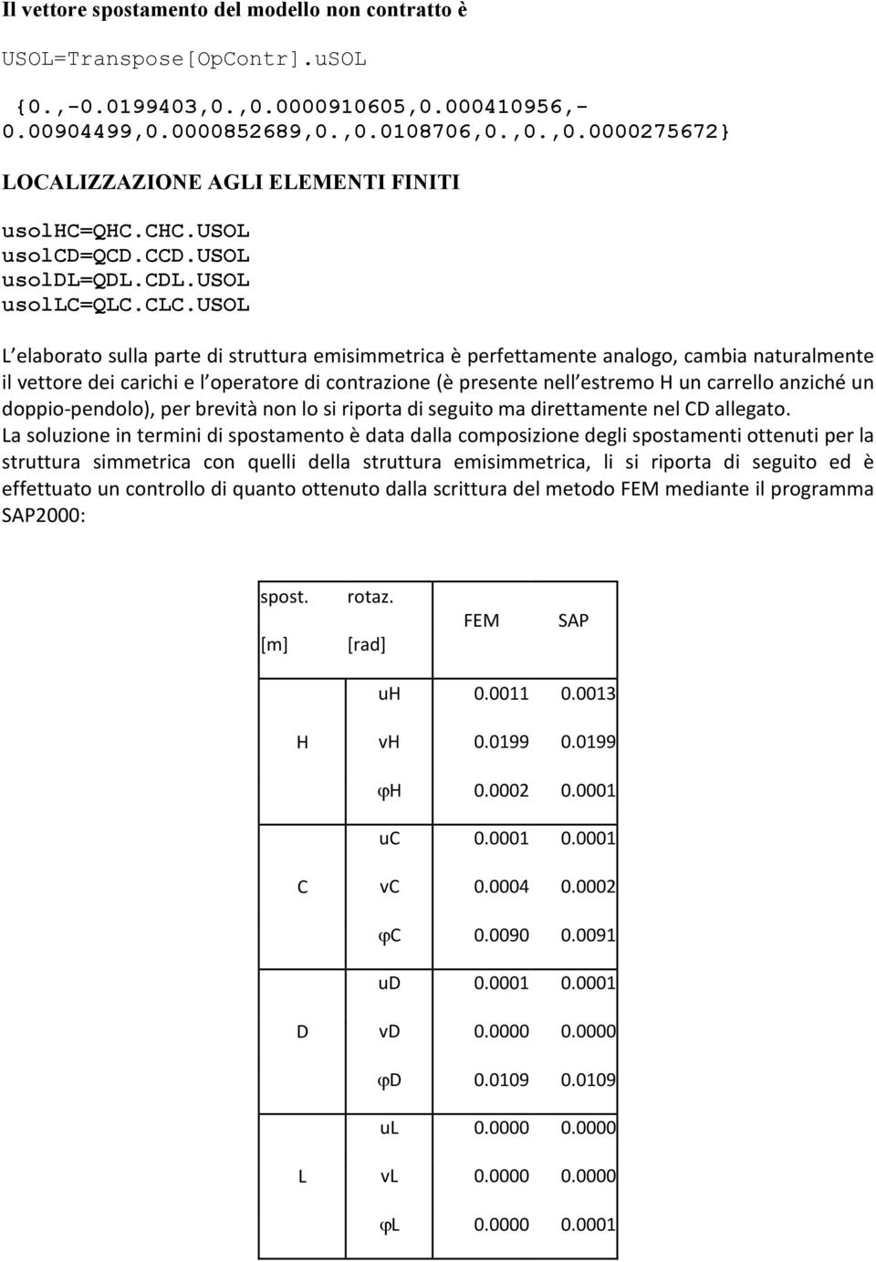 usol L elaborato sulla parte di struttura emisimmetrica è perfettamente analogo, cambia naturalmente il vettore dei carichi e l operatore di contraione (è presente nell estremo H un carrello aniché