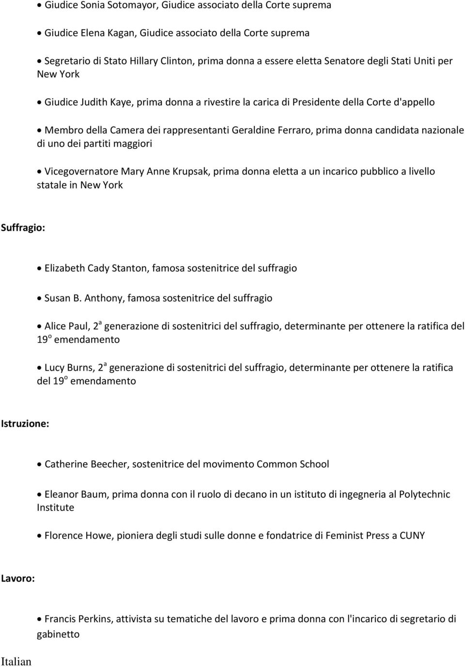 candidata nazionale di uno dei partiti maggiori Vicegovernatore Mary Anne Krupsak, prima donna eletta a un incarico pubblico a livello statale in New York Suffragio: Elizabeth Cady Stanton, famosa