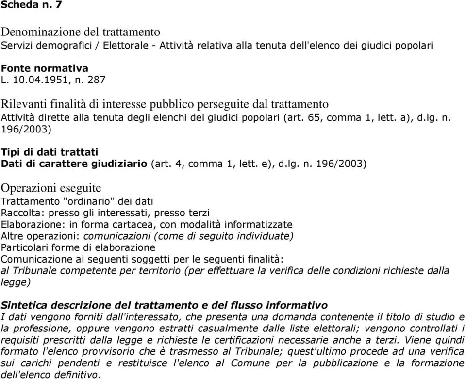 196/2003) Dati di carattere giudiziario (art. 4, comma 1, lett. e), d.lg. n.