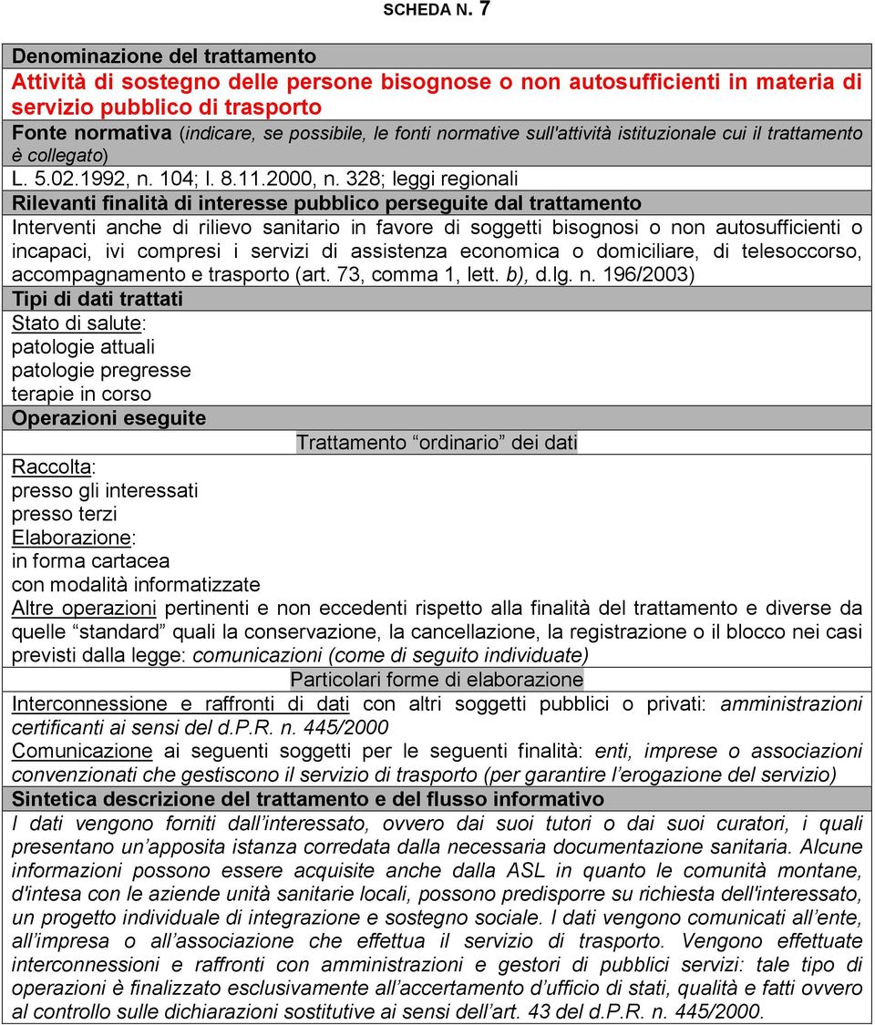 telesoccorso, accompagnamento e trasporto (art. 73, comma 1, lett. b), d.lg. n.