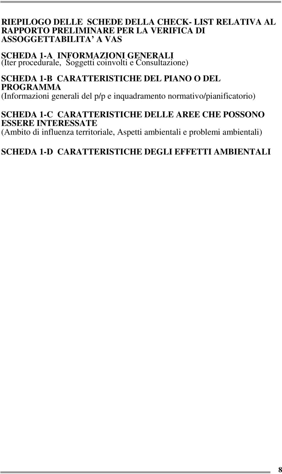 (Informazioni generali del p/p e inquadramento normativo/pianificatorio) SCHEDA 1-C CARATTERISTICHE DELLE AREE CHE POSSONO ESSERE