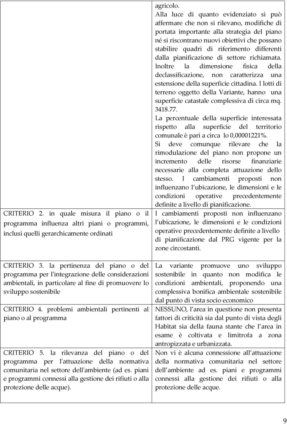 problemi ambientali pertinenti al piano o al programma CRITERIO 5. la rilevanza del piano o del programma per l'attuazione della normativa comunitaria nel settore dell'ambiente (ad es.