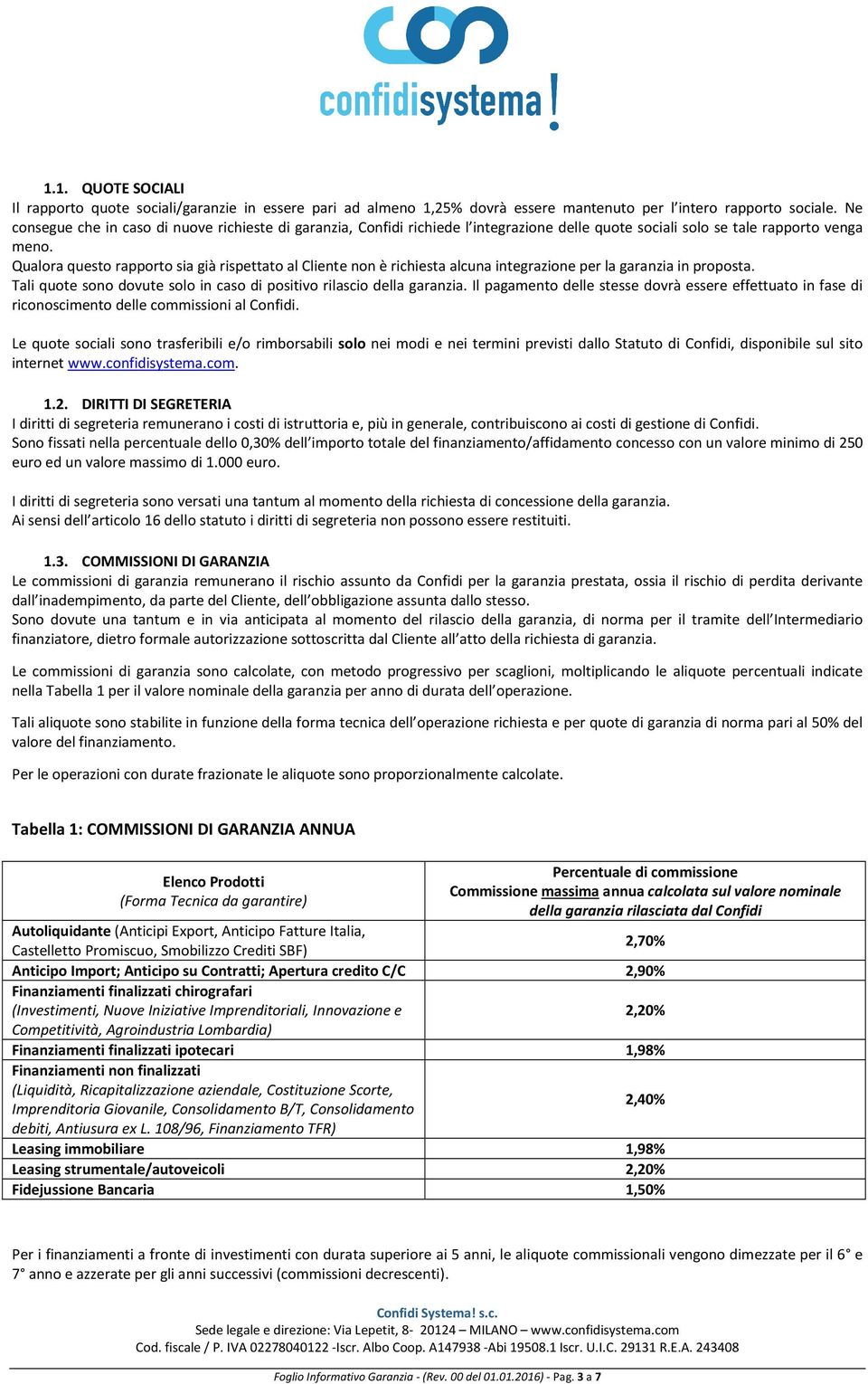 Qualora questo rapporto sia già rispettato al Cliente non è richiesta alcuna integrazione per la garanzia in proposta. Tali quote sono dovute solo in caso di positivo rilascio della garanzia.