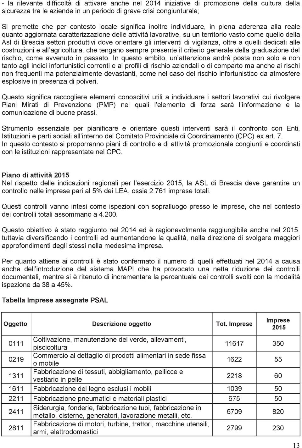 produttivi dove orientare gli interventi di vigilanza, oltre a quelli dedicati alle costruzioni e all agricoltura, che tengano sempre presente il criterio generale della graduazione del rischio, come