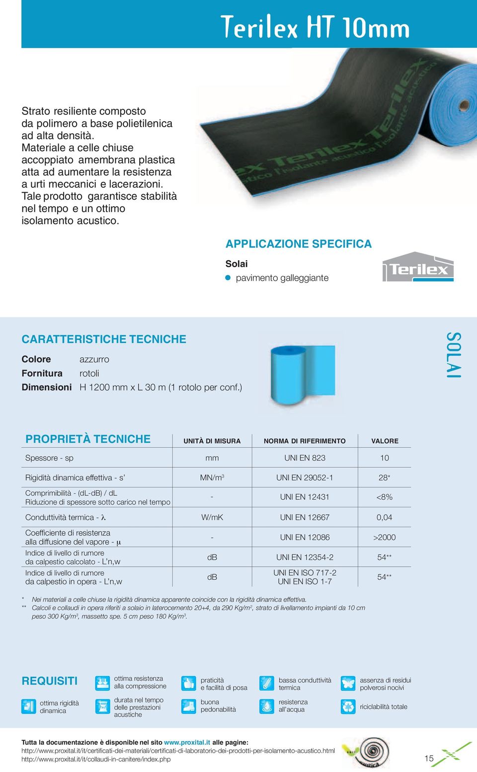 APPLICAZIONE SPECIFICA Solai pavimento galleggiante CARATTERISTICHE TECNICHE Colore azzurro Fornitura rotoli Dimensioni H 1200 mm x L 30 m (1 rotolo per conf.